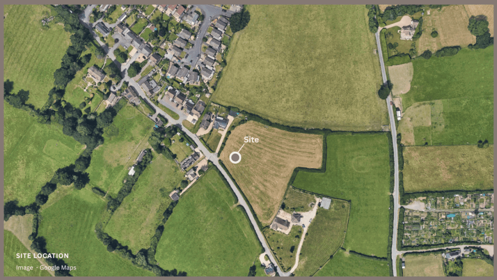 Aerial view of the site for a self-build home in Upton St Leonards