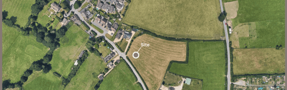 Aerial view of the site for a self-build home in Upton St Leonards
